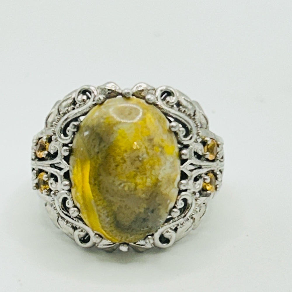 Bumblebee Jasper Ring; Size 6.75; Stainless Steel